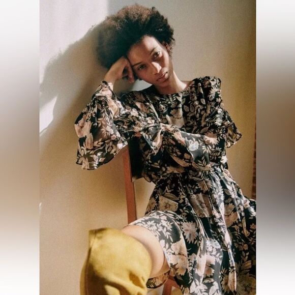 SEZANE LALI DRESS BLACK FLORAL PRINT - Picture 3 of 10